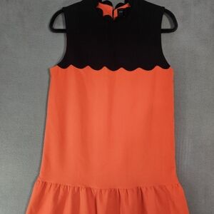 Victoria Beckham X Target Scalloped Orange & Black Drop Waist Dress Midi Medium